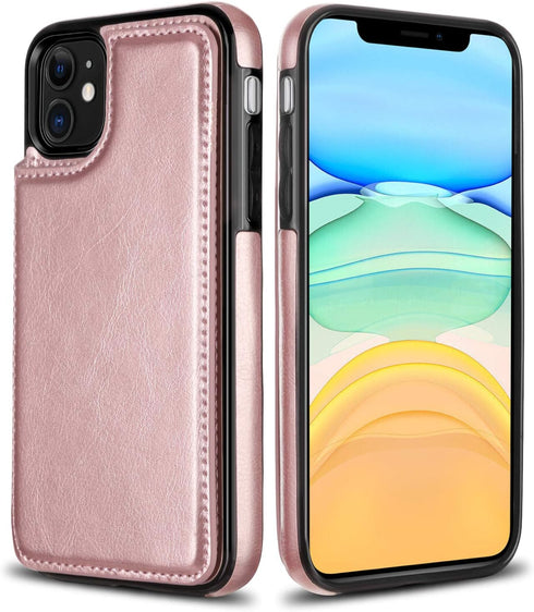 HianDier Wallet Case for iPhone 11 6.1-inch, Slim Protective Case with Credit Card Slot Holder, Rose Gold