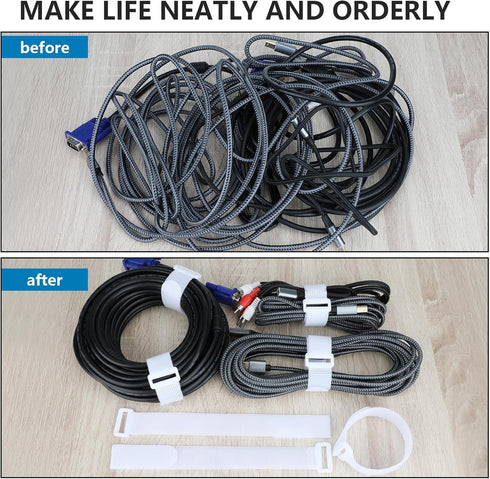Pasow Adjustable Cable Ties Organizer Fastener, Plastic Buckle, White, 12 Inch, 50Pcs