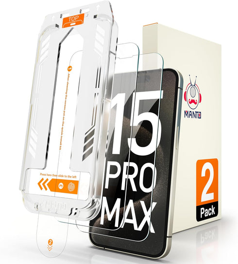 MANTO 2 Pack HD Clear Screen Protector for iPhone 15 Pro Max 6.7" - Shatterproof, Anti-Scratch, Easy Install, Case