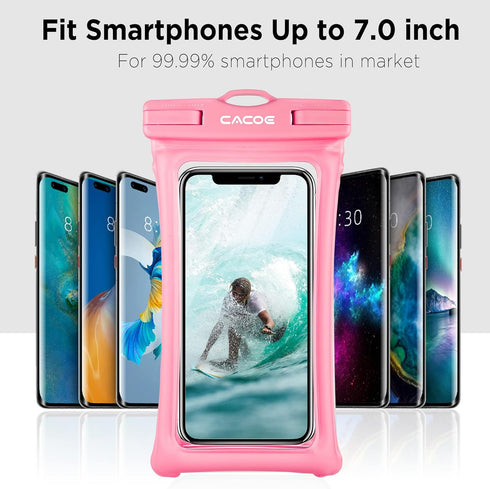 CACOE Floating Universal Waterproof Phone Case 2 Pack (Black+Pink) - IPX8, fits up to 7.0", with adjustable neck
