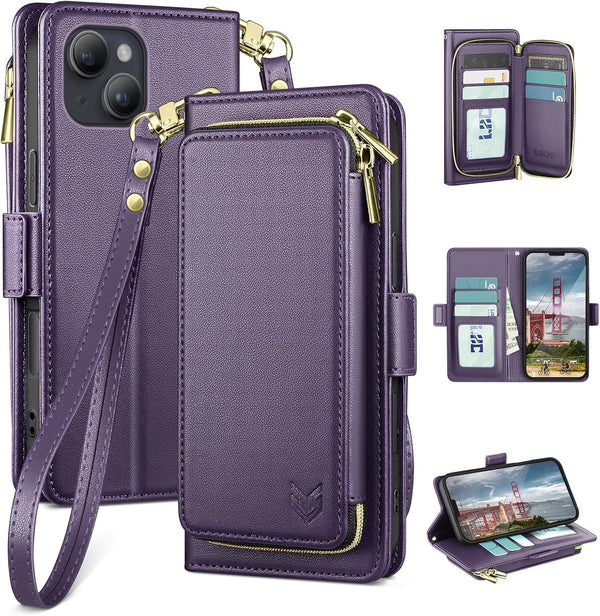 DJBEAR for iPhone 13 6.1" Wallet Case for Men & Women, All-in-One Flip