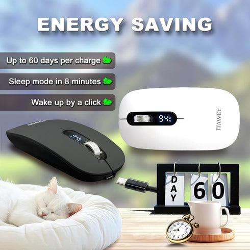 ITAWEY 3200 Wireless Mouse & Pad Combo - LCD Display, Bluetooth & USB Receiver, Tri-Mode, Rechargeable, Quiet Clicks