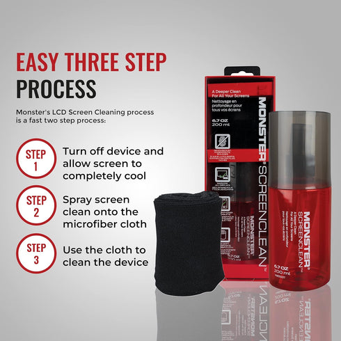 Monster 2 oz. Spray Screen Cleaner Kit with Microfiber Cloth for Electronic Devices, Ideal for iPad and iPhone