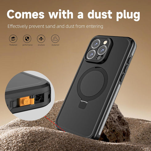 Guppy Waterproof Case for iPhone 15 Pro Max, IP68 Dustproof with Magnetic Stand, Built-in Screen Protector, 6.7