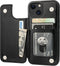 iPhone 13 Wallet Case - Black PU Leather, Card Holder, Kickstand, Double Magnetic Clasp, Shockproof, 6.1 Inch.