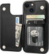 iPhone 13 Wallet Case - Black PU Leather, Card Holder, Kickstand, Double Magnetic Clasp, Shockproof, 6.1 Inch.
