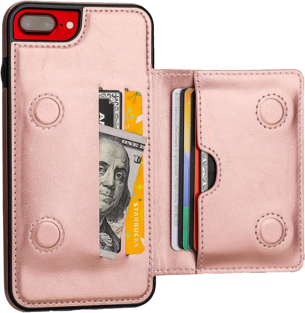 KIHUWEY Compatible with iPhone 7/8 Plus Wallet Case, Premium Leather Kickstand with Credit Card Holder, Durable