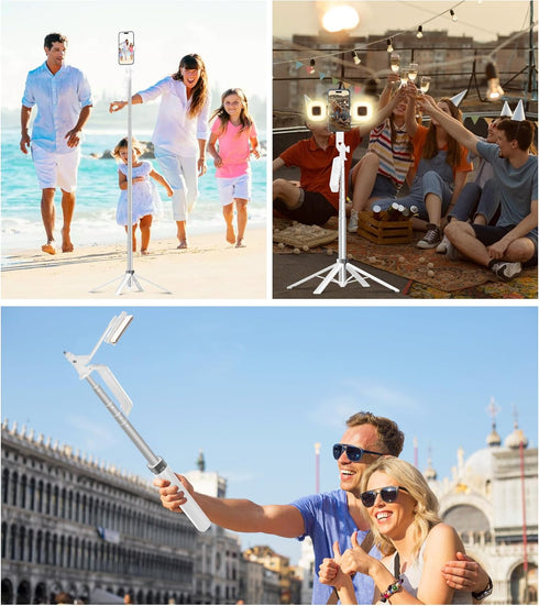 71 inch Tall Selfie Stick Phone Tripod with Detachable Wireless Remote and 2 LED Lights for Recording