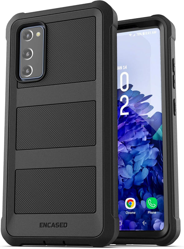 ENCASED Falcon Armor for Samsung Galaxy S20 FE - Protective Heavy Duty Full Body Phone Case, Black