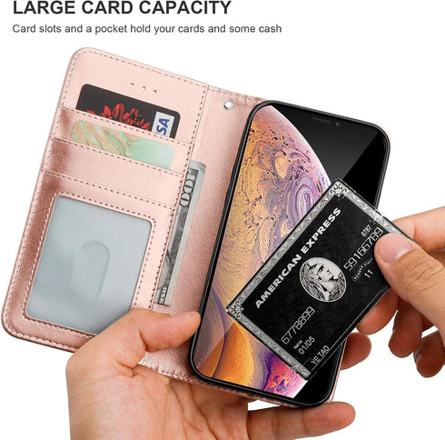 Bocasal Wallet Case for iPhone Xs Max, PU Leather Magnetic Detachable Kickstand Shockproof Cover with Wrist Strap