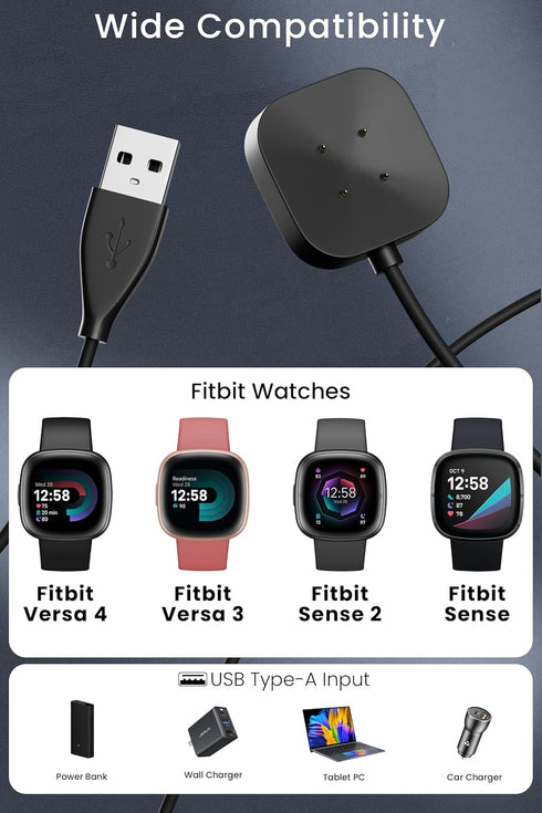 Compatible for Fitbit Sense/Sense 2/Versa 4/Versa 3 Charger Replacement 3.3FT USB Magnetic Fast Charging Cable Dock Stand for Fitbit Sense/Sense 2/Versa 4/Versa 3 Smartwatch Accessories