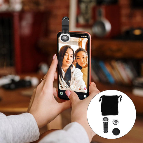 OUNONA 2 Sets 3-in-1 Clip-on Smartphone Camera Lens Kit with Fisheye Wide Angle and Macro Lens Silver Multifunctional