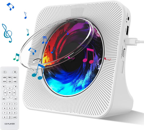 Fohil CD Player with Bluetooth 5.0, Portable Desktop Music Player for Home, Built-in Double HiFi Sound Speakers, FM