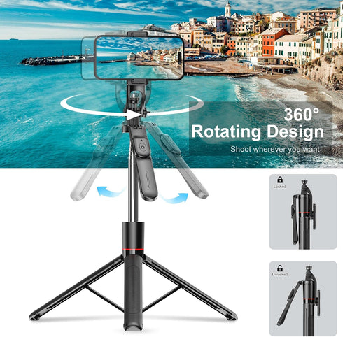 NOOX 67" 1/4 Selfie Stick Tripod for iPhone with Remote Control, Phone Holder and Screw, Extendable Travel Essentials