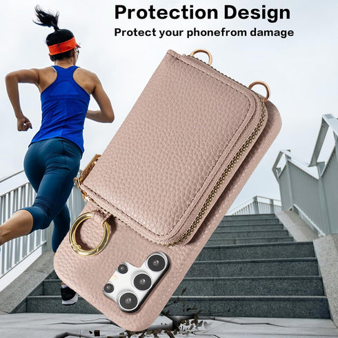 Furiet Wallet Case for Samsung Galaxy S24 Ultra 5G, Luxury PU Leather Zipper Flip Organ Purse, Card Holder Stand Cover