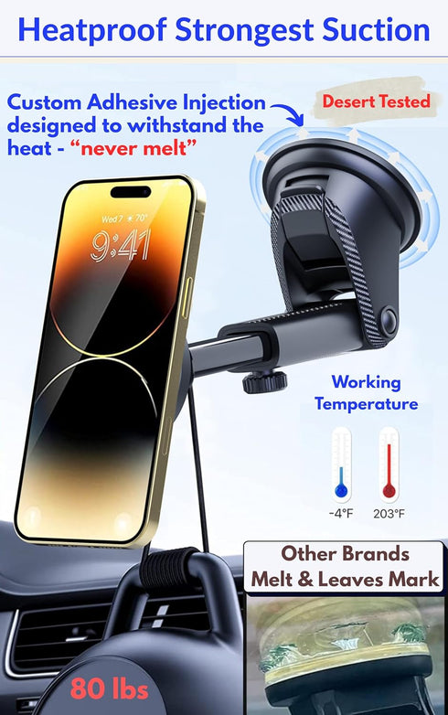 PTz Worlds PTz Words for MagSafe Windshield Mount - Magnetic Phone Holder for Car, Suction Cup, High Heat Resistant