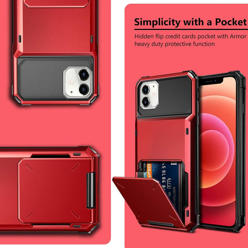 Vofolen Compatible with iPhone 12 Case - 5G Wallet with 4-Card Slot, Dual Layer Protective Back Cover