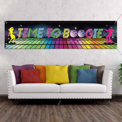 70s Theme Party Decorations, Large Colorful Disco Backdrop Banner, 70.8 x 15.7 Inches Birthday Party Supplies