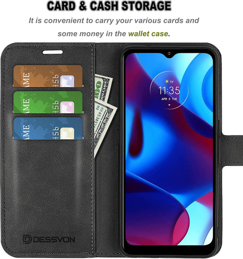 Moto G Pure Phone Case Wallet Black, Motorola Moto G Pure Leather Flip Case with Card Holder Kickstand Magnetic Closure Slim Phone Case Cover for Moto G Pure
