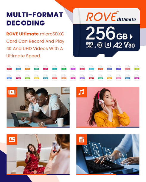 ROVE Ultimate 256GB Micro SD Card with USB 3.2 Type C Card Reader, 170MB/s for Dash Cam, Android Devices