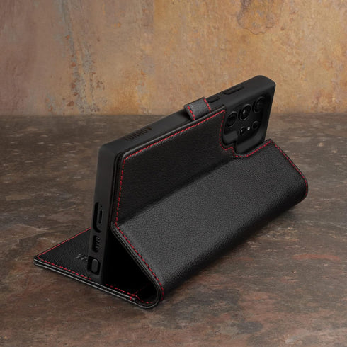 TORRO Case for Samsung Galaxy S23 Ultra 5G – Premium Leather Wallet Case with Kickstand and Card Slots (Black)