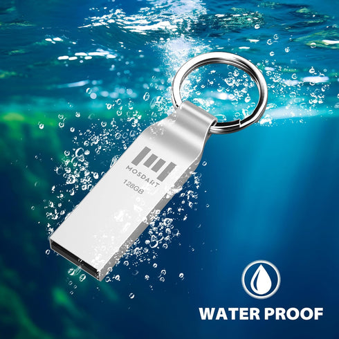 MOSDART 128GB Metal USB 2.0 Flash Drive, 2 Pack Waterproof Jump Drive for Data Storage