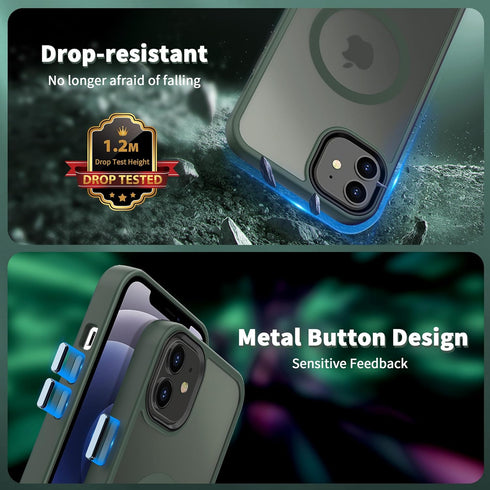 CACOE Magnetic Case for iPhone 12 & 12 Pro 2020, Compatible with MagSafe & Magnetic Car Phone Mount, Dark Green