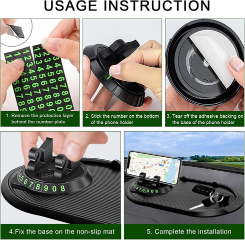 Multifunction Car Anti-Slip Mat Phone Holder, Rotatable Dashboard Cell Phone Holder for Phones, Keys, Gadgets