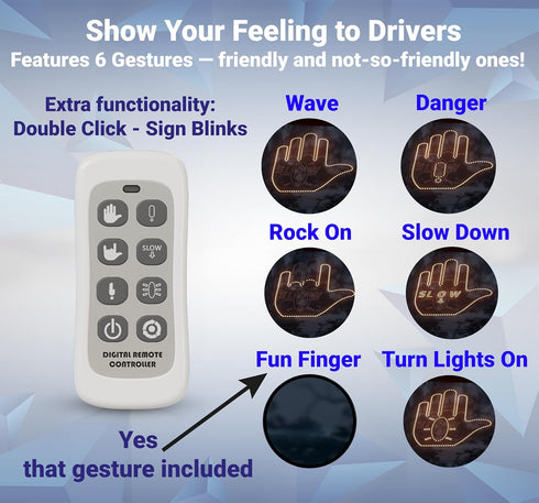 6 Communicate WaveOn Ultra Gestures LED Display Fun Finger Car Light with Remote | with Other Drivers | Glogesture LED