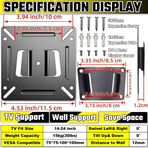 HuGuWdy 14-24 1 33 lbsUp 100x100 Monitor Wall Mount for Most LED LCD TV or ComputerSmall TV Mount RV Mount Bracket