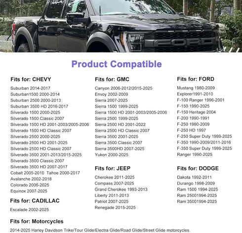 Car Truck Antenna with Tire Valve Caps, American Flag Short Replacement for GMC, Chevy, Ford, and Dodge.