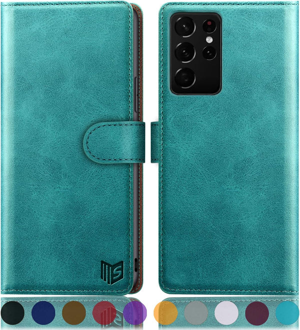 SUANPOT Leather Wallet Case for Samsung Galaxy S21 Ultra 6.8" - RFID Blocking Flip Folio Book Phone Case with Credit