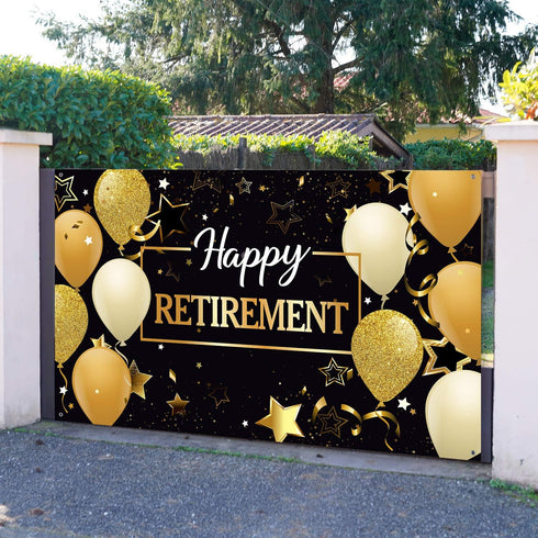 Blulu Extra Large Retirement Party Decorations, Fabric Retire Sign Banner Photo Booth Backdrop with Rope (70.8 x 43.3