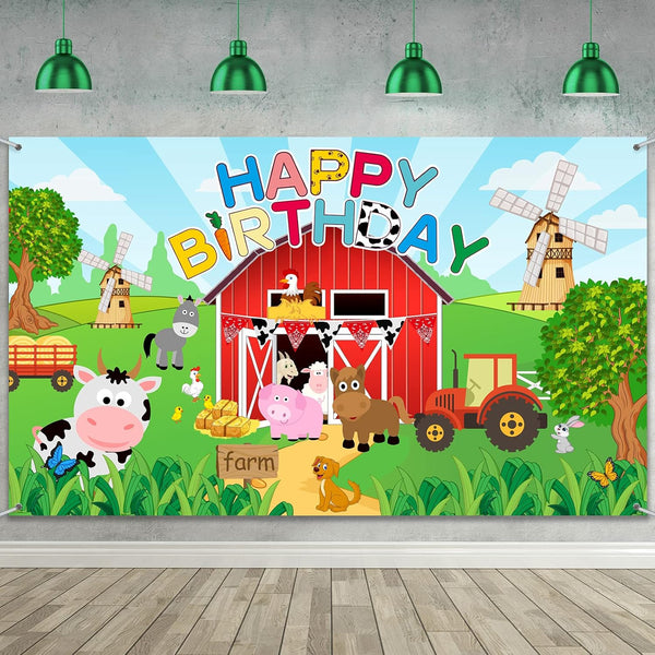 Tatuo Farm Birthday Party Decorations, Backdrop Banner with Farm Animals, Large Barnyard Animal Photography Backdrop