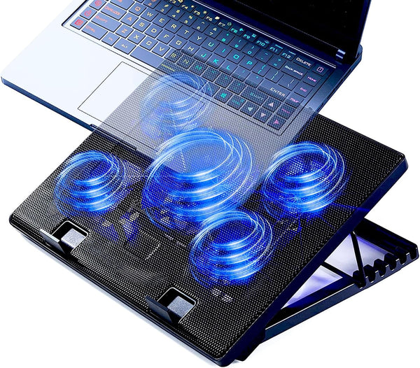 Laptop Cooling Pad for 17inch 15.6 14 13 12inch, Gaming Cooler with 5 Quiet Fans, LED Lights, 2 USB Ports, Adjustable