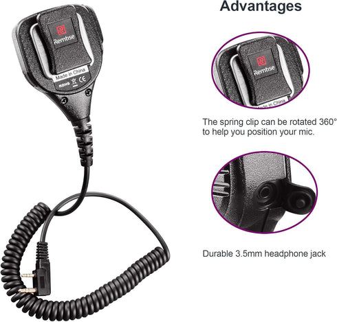 Speaker Mic for Baofeng Walkie Talkie - 2 Pin Shoulder Microphone Compatible with Baofeng Radios (Black)