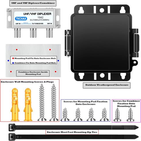 TKCHAX 2 1 UHF/VHF TV Antenna Combiner & Diplexer: Eliminate Rotators, Merge Antennas into Coax Output - Weatherproof