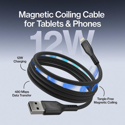 12W, 3FT Statik MagStack USB A to iPhone Cable MFi Certified, Clutter-Free Magnetic Charging Cable, Anti-Tangle Phone