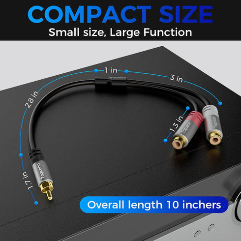RCA Splitter Y-RCA Cable - 1 RCA Male to 2 RCA Female Audio Speaker Y Adapter, 0.6 Feet (2 Pack)