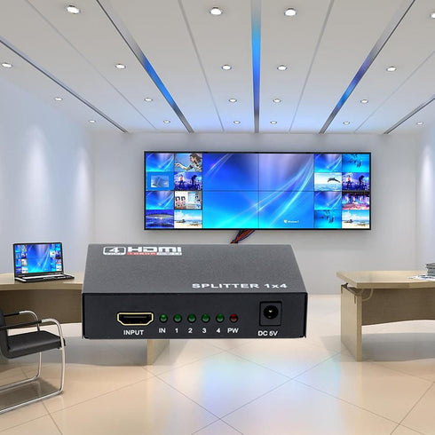 HDMI Splitter 1 in 4 Out, 4 Port 1x4 Full HD 1080P HDMI 1.4 Splitter with Switcher Converter