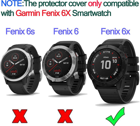 RuenTech Case Cover for Garmin Fenix 6X/6X Pro - TPU Protective Case Frame for Fenix 6X Smart Watch in Black &