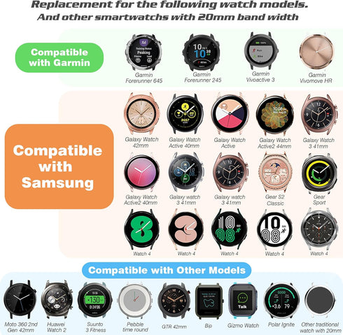 HSWAI 10 Pack Soft Silicone Sport Strap Compatible with Samsung Galaxy Active 2 Watch Bands, 20mm for Women Men