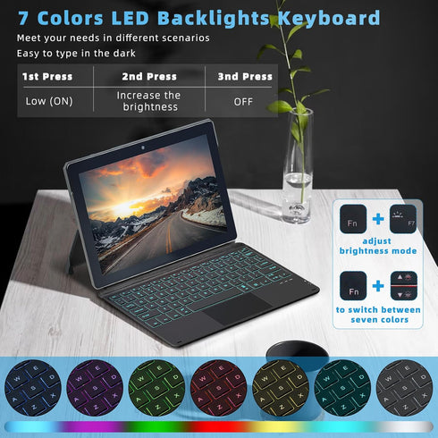 Keyboard Case for Surface Go (3/2/1) - Black, Magnetic Detachable, Rechargeable Bluetooth Keyboard with Trackpad, 7