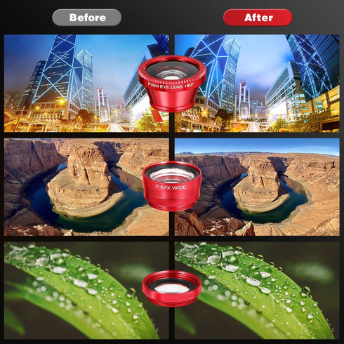 External Lens for Mobile Phone 3-in-1 Fisheye Macro Wide Angle Lens with Clip for iPhone and Smartphones