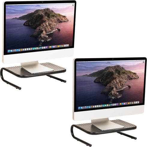 Mind Reader Monitor Stand, Ventilated Laptop Riser, Desktop Organizer, Metal, Set of