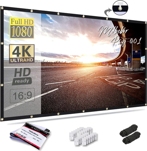 Mdbebbron 150 inch Projection Screen 16:9 Foldable Anti-Crease Portable Projector Movies Screen for