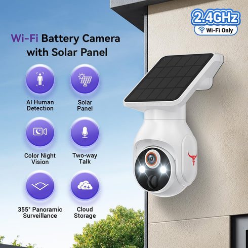 MeshSear 1080P 360 2-Way 2.4Ghz Solar Security Cameras Wireless Outdoor, View Pan/Tilt, Color Night Vision, Easy