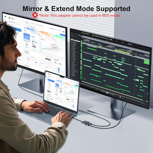 Reborn 1080P@60Hz 3.0 7/8/10/11 USB to HDMI Adapter, USB Male to Dual HDMI Female Multi-Display Cable Converter