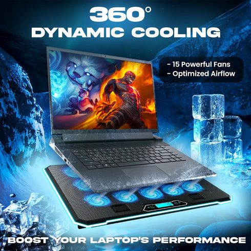 KLIM V15 Gaming Laptop Cooling Pad with 15 Fans, RGB Cooler, Adjustable Stand, Compatible up to 17 Inches
