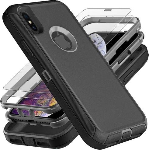 Shop iPhone Xs Max Case: Military Grade 3-in-1 Heavy Duty Shockproof, Drop Proof, Dust Proof + 2 Tempered Glass